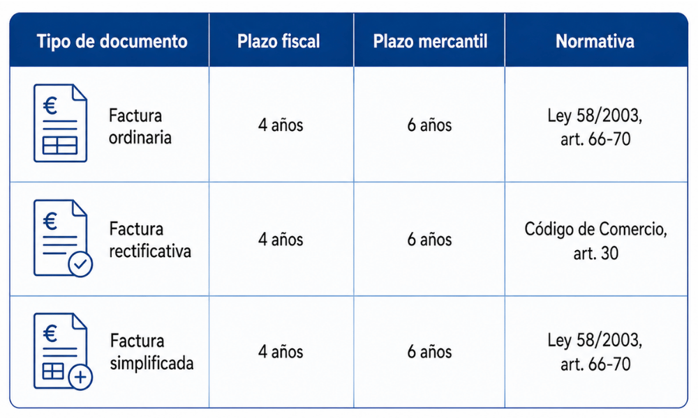 Plazo de conservación de facturas tabla Plazo de conservación de facturas tabla